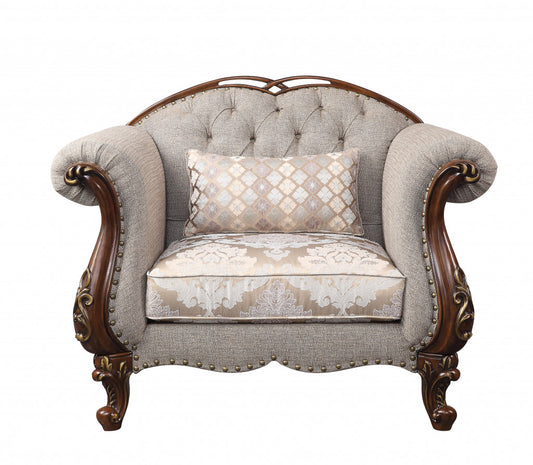 Fauteuil en tissu beige et motif floral de cerisier de 48 po