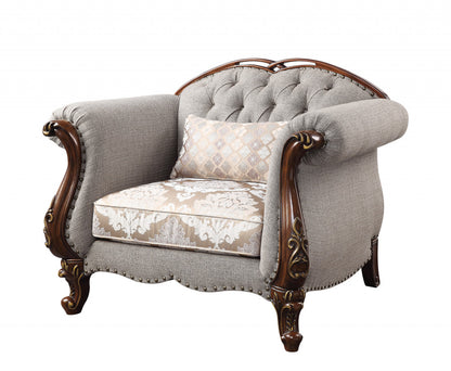 Fauteuil en tissu beige et motif floral de cerisier de 48 po