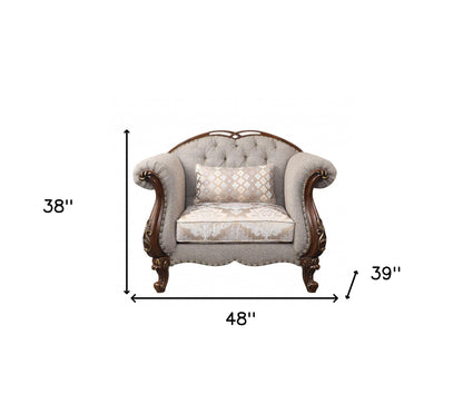 Fauteuil en tissu beige et motif floral de cerisier de 48 po