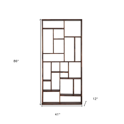 86" Natural and Brown Wood Ten Tier Bookcase