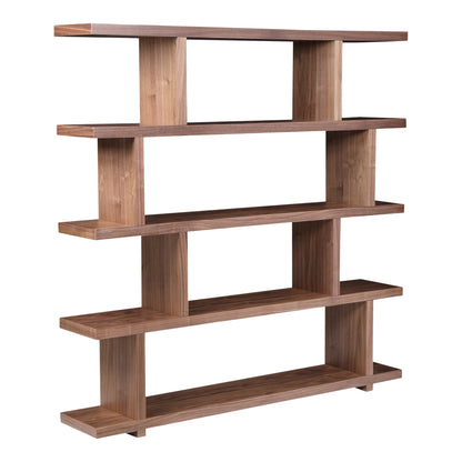 63" Natural and Brown Wood Five Tier Bookcase