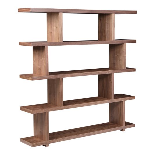 63" Natural and Brown Wood Five Tier Bookcase