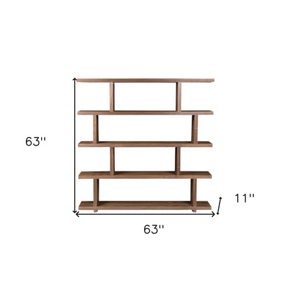 63" Natural and Brown Wood Five Tier Bookcase