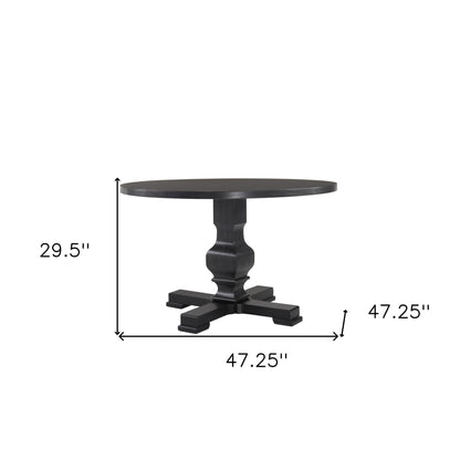 47" Black Rounded Solid Wood Pedestal Base Dining Table