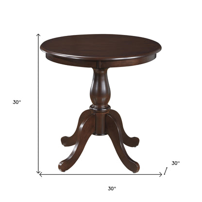 30" Espresso Rounded Solid Manufactured Wood And Solid Wood Pedestal Base Dining Table