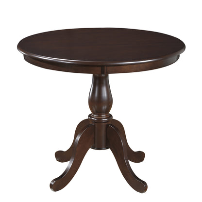 36" Espresso Rounded Solid Manufactured Wood And Solid Wood Pedestal Base Dining Table