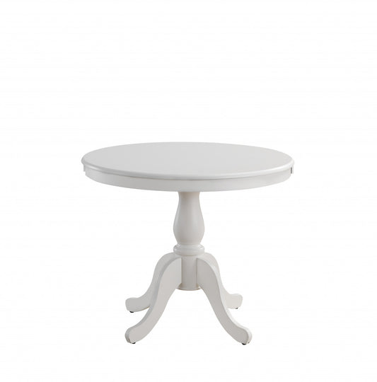 36" White Rounded Solid Manufactured Wood And Solid Wood Pedestal Base Dining Table