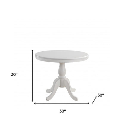 36" White Rounded Solid Manufactured Wood And Solid Wood Pedestal Base Dining Table