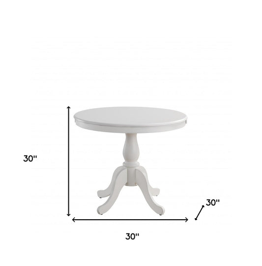 36" White Rounded Solid Manufactured Wood And Solid Wood Pedestal Base Dining Table