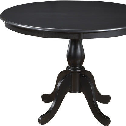 42" Black Rounded Solid Manufactured Wood And Solid Wood Pedestal Base Dining Table