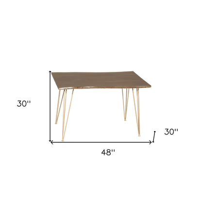 48" Brown And Gold Solid Wood And Iron Dining Table