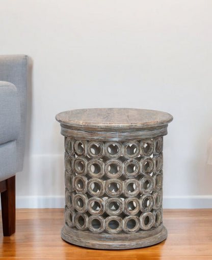 24" Brown Solid Wood Round End Table