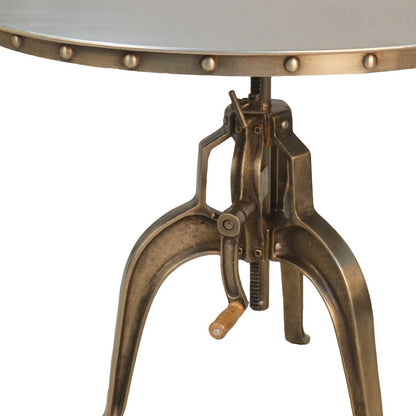 Adjustable Height Antiqued Nickel Three Leg Base Round Top Dining Table