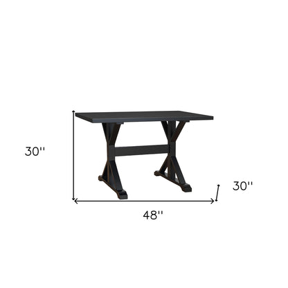 48" Black Solid Wood Trestle Base Dining Table