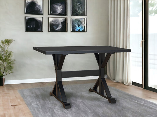 48" Black Solid Wood Trestle Base Dining Table