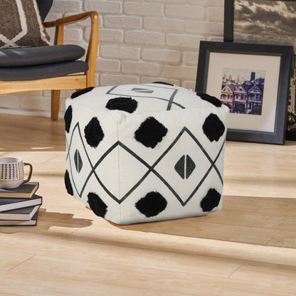 Pouf 100 % coton blanc de 18 po