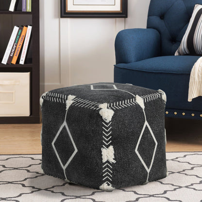 Pouf 100 % coton noir de 18 po