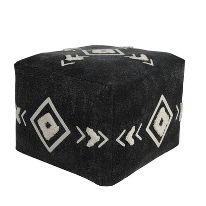 Pouf 100 % coton noir de 18 po