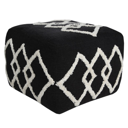 Pouf 100 % coton noir de 18 po