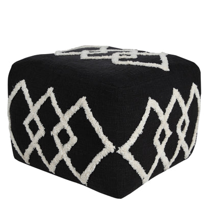 Pouf 100 % coton noir de 18 po