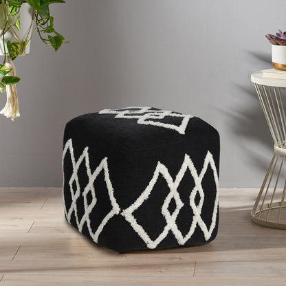 Pouf 100 % coton noir de 18 po