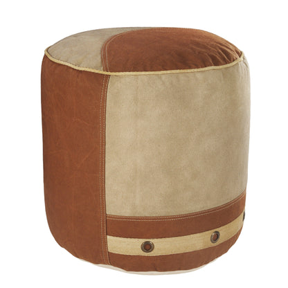 Pouf 100 % coton beige de 16 po