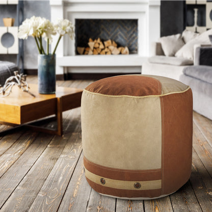 Pouf 100 % coton beige de 16 po