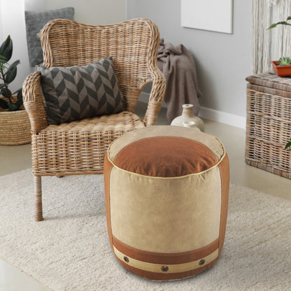 Pouf 100 % coton beige de 16 po