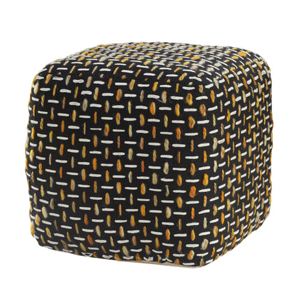 16" Black Polyester Ottoman