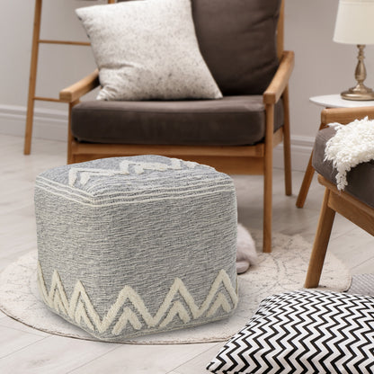 Pouf en polyester gris de 16 po