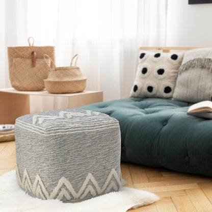 Pouf en polyester gris de 16 po