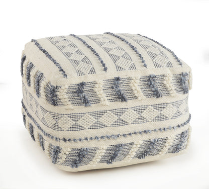 Pouf en laine bleu de 18 po