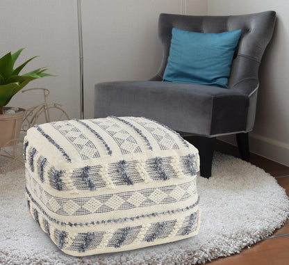 Pouf en laine bleu de 18 po