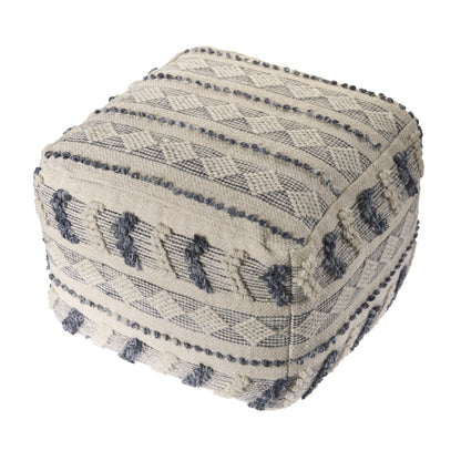 Pouf en laine bleu de 18 po