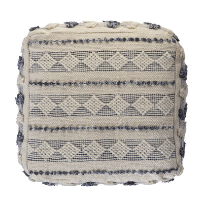 Pouf en laine bleu de 18 po