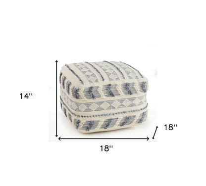 Pouf en laine bleu de 18 po