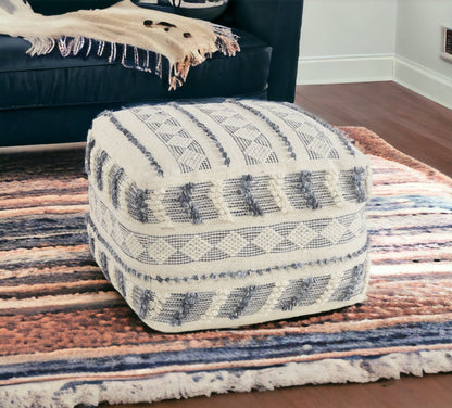 Pouf en laine bleu de 18 po