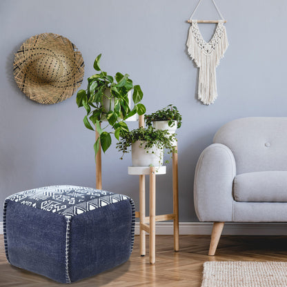 Pouf 100 % coton bleu de 18 po