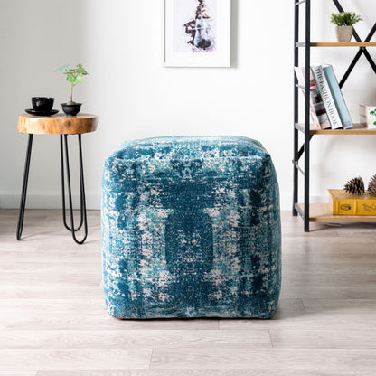 18" Blue Polyester Blend Ottoman