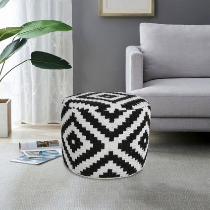 Pouf en mélange de coton noir de 18 po