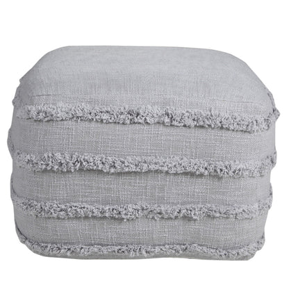 18" Cream Cotton Tufted Stripe Cube Pouf Ottoman