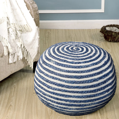 20" Blue Jute Ottoman