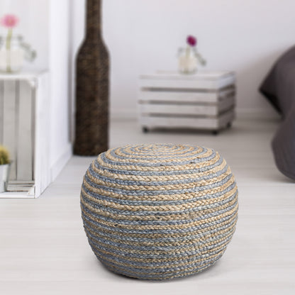 20" Blue Jute Ottoman