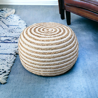 20" Blue Jute Ottoman