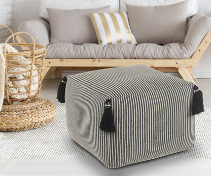 Pouf 100 % coton gris de 18 po