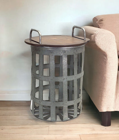 Set of Two 16" Grey And Brown Round End Tables