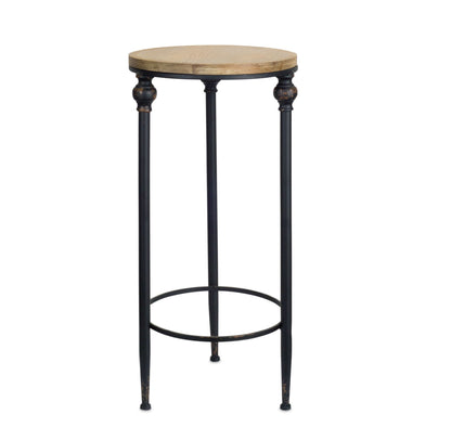 Set of Two 27" Black And Brown Round End Tables