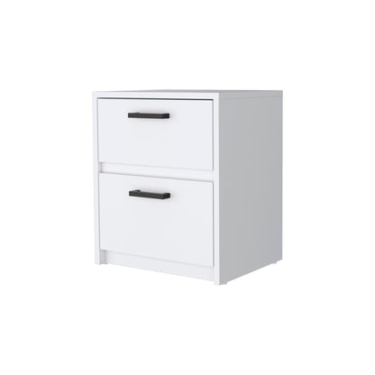 19" White Two Drawer Nightstand With Integrated Tech