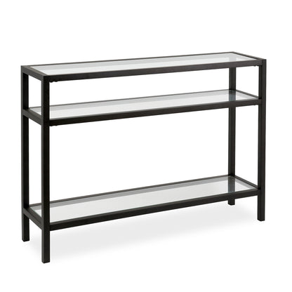 42" Clear and Black Glass Console Table With Shelves