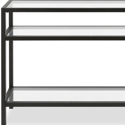 42" Clear and Black Glass Console Table With Shelves